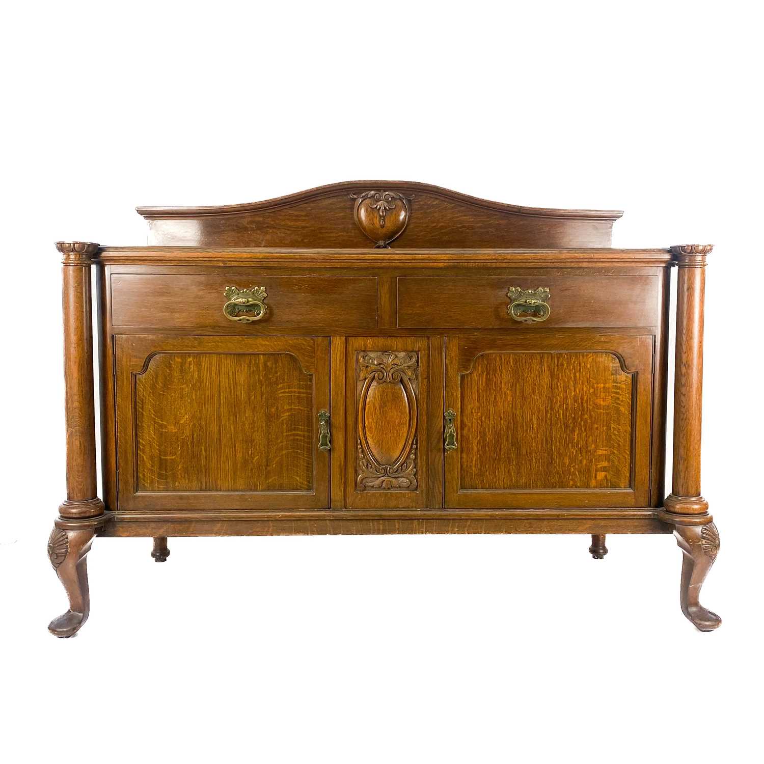 Lot 1878 - An Edwardian oak sideboard, fitted two drawers...