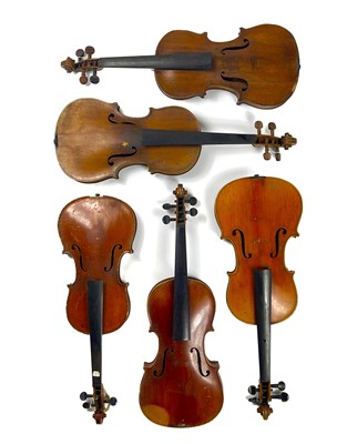 Lot 281 - A 'Maidstone School' violin with four others