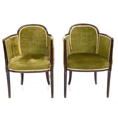 Lot 1917 - A pair of Art Deco mahogany framed tub chairs,...