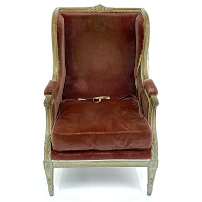 Lot 1831 - A French Loius XV style beech wing armchair,...