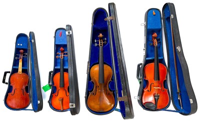 Lot 292 - Four cased violins.