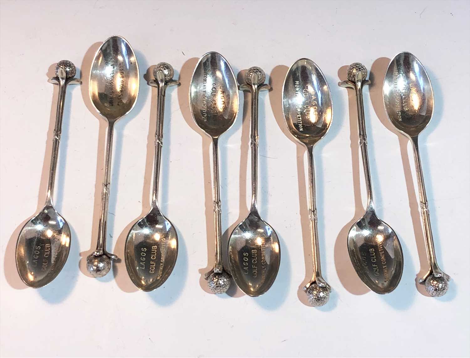 Lot 2077 - Eight silver golf spoons