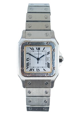 Lot 497 - A Cartier Santos stainless steel gentleman's automatic bracelet wristwatch.