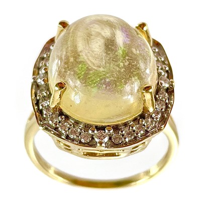 Lot 123 - A contemporary 18ct Ethiopian opal and diamond Lorique ring.