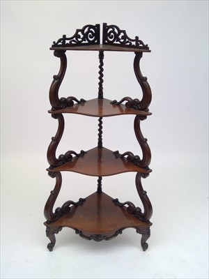 Lot 3401 - A Victorian rosewood corner whatnot.