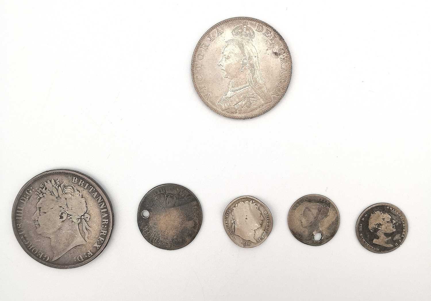 Lot 279 - Great Britain Roman I Double Florin Queen Victoria 1887 Plus George III Crown etc.
