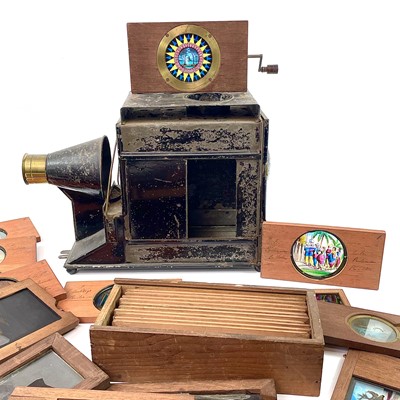 Lot 769 - Tinplate Magic Lantern Viewer and Selection of Slides
