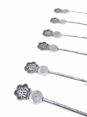 Lot 161 - A set of six Chinese silver teaspoons.