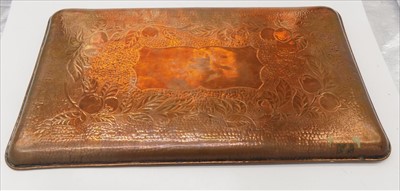 Lot 187 - A Herbert Dyer art copper tray decorated with...