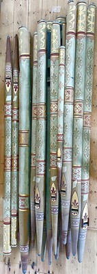 Lot 363 - Fourteen lead and tin painted organ pipes