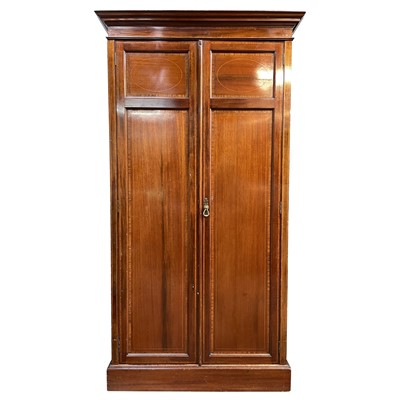 Lot 1902 - A late Victorian mahogany and satinwood banded wardrobe.