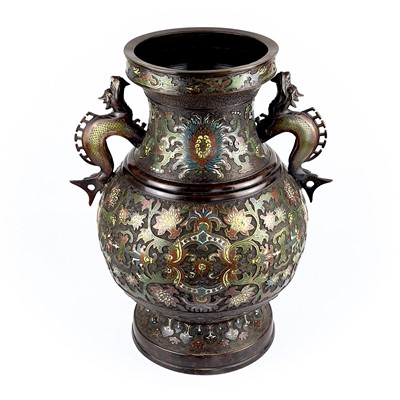Lot 67 - A large Japanese bronze and champleve enamel vase, late 19th/early 20th century.