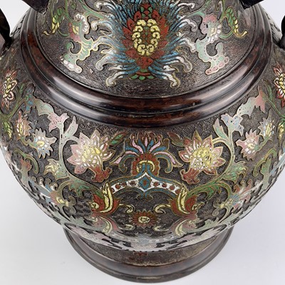 Lot 67 - A large Japanese bronze and champleve enamel vase, late 19th/early 20th century.