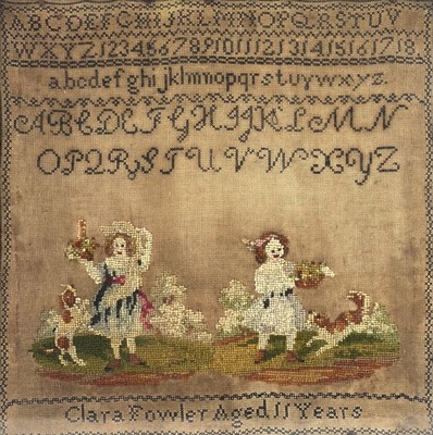 Lot 24 - A 19th century embroidered sampler by Clara Fowler aged 11.