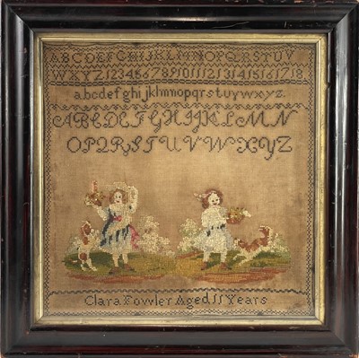 Lot 24 - A 19th century embroidered sampler by Clara Fowler aged 11.