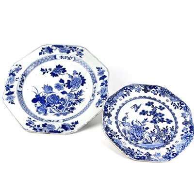 Lot 112 - Two Chinese blue and white porcelain octagonal plates, 18th century.