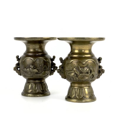 Lot 128 - A pair of Japanese bronze vases, Meiji period.