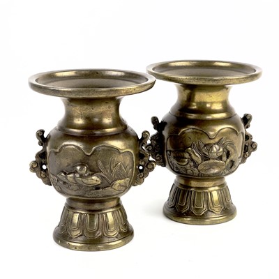 Lot 128 - A pair of Japanese bronze vases, Meiji period.