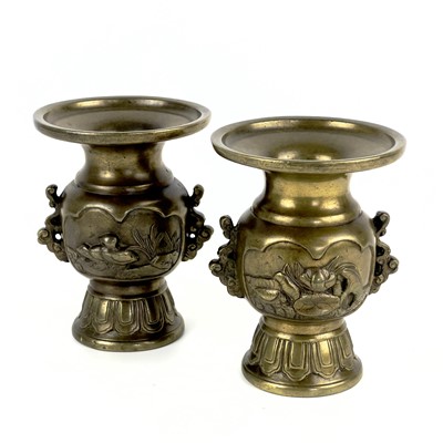 Lot 128 - A pair of Japanese bronze vases, Meiji period.