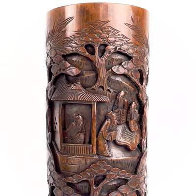 Lot 178 - A pair of Chinese bamboo cylindrical brush pots, circa 1900.