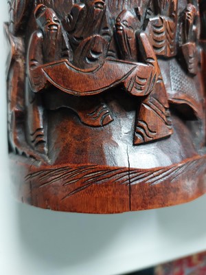 Lot 178 - A pair of Chinese bamboo cylindrical brush pots, circa 1900.