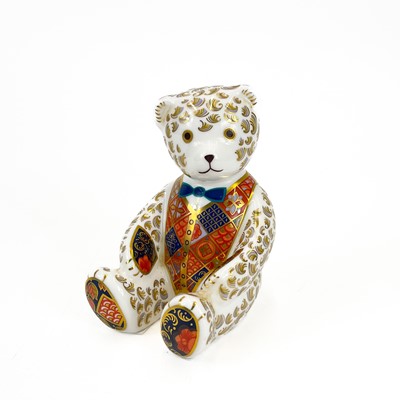 Lot 855 - A Royal Crown Derby porcelain teddy bear paperweight decorated in Imari and gilt highlights.