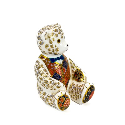 Lot 855 - A Royal Crown Derby porcelain teddy bear paperweight decorated in Imari and gilt highlights.