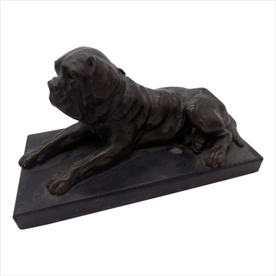Lot 171 - A bronze model of a recumbent mastiff dog, on...