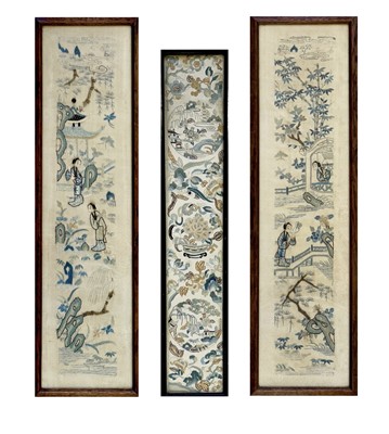 Lot 222 - A Chinese textile panel decorated with landscapes in roundels and flowers.