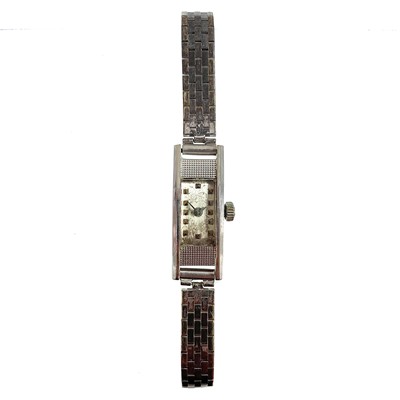 Lot 476 - A Record Tramelan 18ct white gold cased manual wind wristwatch on 9ct white gold bracelet.