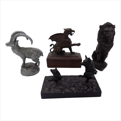 Lot 177 - A bronze lion sejant height 9.5cm, a bronze...