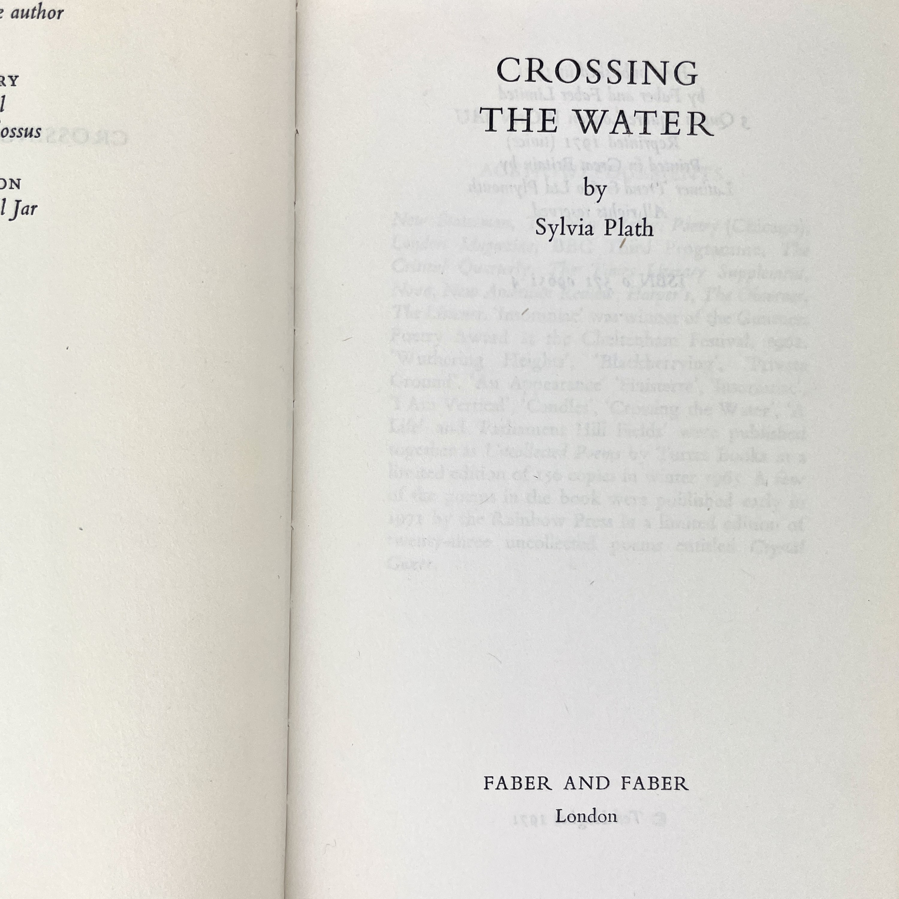 Lot 161 CROSSING THE WATER By Sylvia Plath.