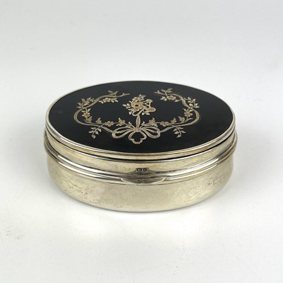 Lot 276 - An Edwardian silver oval pique trinket box by Levi & Soloman.