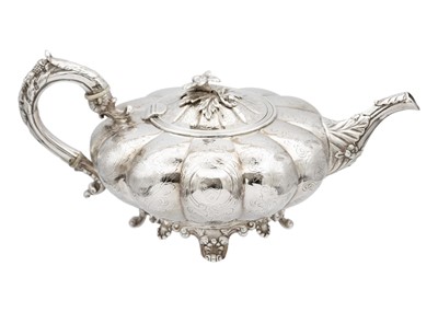 Lot 200 - An impressive William IV Irish silver three piece tea set by James Moore.
