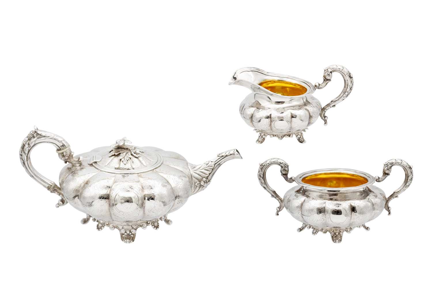 Lot 200 - An impressive William IV Irish silver three piece tea set by James Moore.