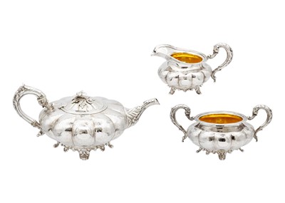 Lot 200 - An impressive William IV Irish silver three piece tea set by James Moore.