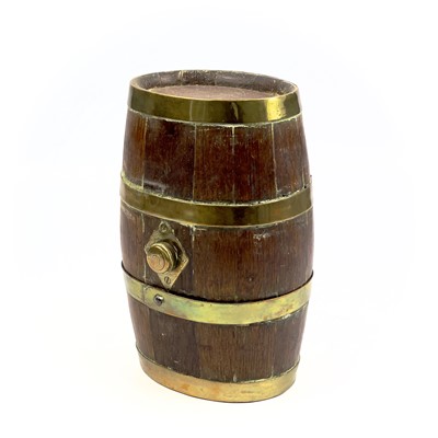 Lot 157 - A late 19th/early 20th century oak and brass bound Devon 'Costrel' or cider barrel.