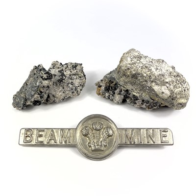 Lot 207 - Three large very good specimens of tin ore from Old Beam Mine, Bugle, St Austell, together with a bar ingot.