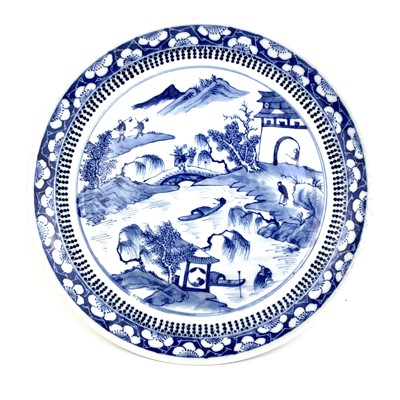 Lot 46 - A Chinese porcelain blue and white plate, late 18th century.