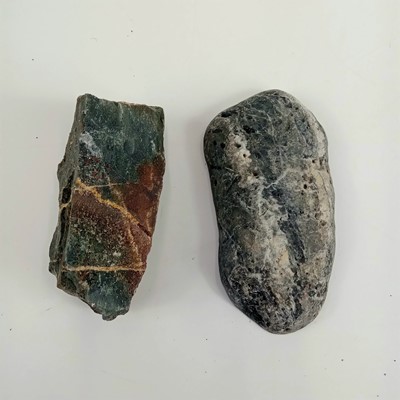 Lot 216 - Two cassiterite vein and cut specimens from Trevaunance Cove, Cornwall.