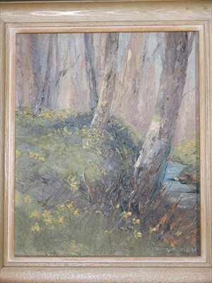 Lot 501 - Mary WASTIE (b.1935) Wooded River Landscape...