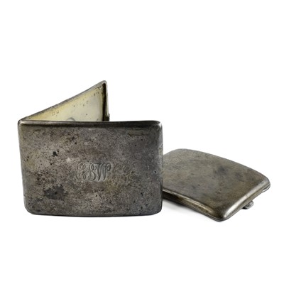 Lot 65 - Two silver cigarette cases and two napkin rings.