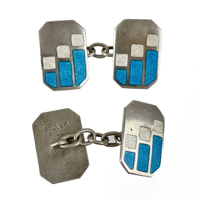 Lot 306 - A pair of silver and enamel Art Deco cufflinks.