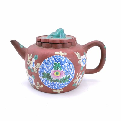 Lot 173 - A Chinese polychrome enamelled Yixing teapot, 19th century.