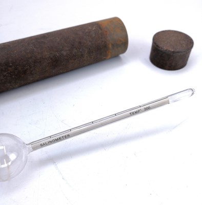 Lot 108 - A blown glass salinometer in a metal cylinder case.