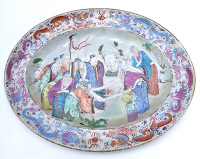 Lot 173 - A Chinese Canton porcelain oval dish, 19th century.