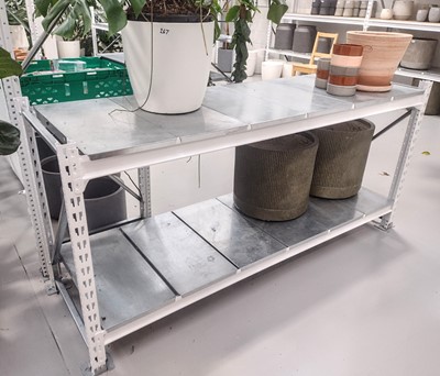 Lot 382 - A static adjustable metal trolley,193cm in...