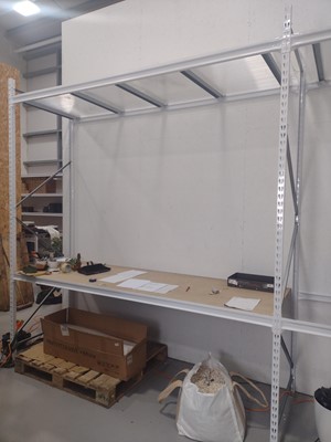 Lot 389 - White powder-coated adjustable metal racking...