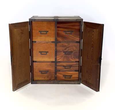 Lot 28 - A Japanese elm and iron bound Tansu chest, Meiji period, 19th century.