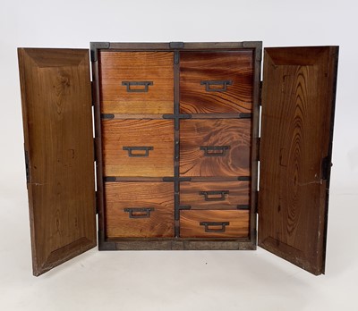 Lot 28 - A Japanese elm and iron bound Tansu chest, Meiji period, 19th century.